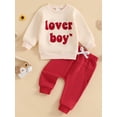 thumbnail image 4 of Jxzom Toddler Baby Boy Valentine's Day Outfit Lover Boy Embroidery Letter Sweatshirt Pullover Tops Jogger Pants Spring Clothes Set, 4 of 8