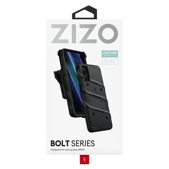 ZIZO BOLT Bundle Moto G Play (2024) Case with Tempered Glass - Black