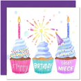 thumbnail image 1 of Tarjeta de cumpleaños Purple Fox para sobrina nieta con diseño de cupcake, 1 of 5