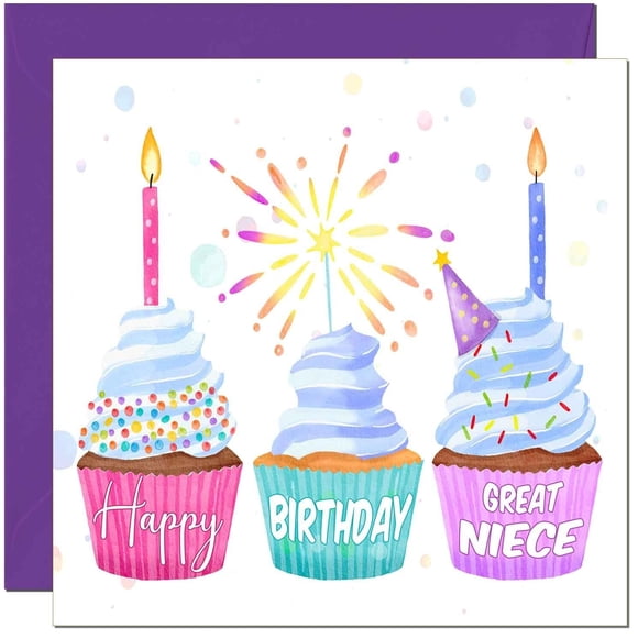 Tarjeta de cumpleaños Purple Fox para sobrina nieta con diseño de cupcake