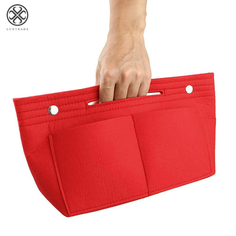 Luxtrada Felt Purse Handbag Organizer Insert Multi pocket Storage Tote  Shaper Liner Bag (Red)