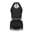 thumbnail image 4 of TTAO Kids Girls Tassel Dance Leotard Sleeveless Latin Dance Dress Shiny Rhinestones Ballroom Dancewear Black 10, 4 of 7