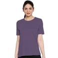 thumbnail image 2 of eloria Women's T-Shirt Round Neck Solid Color Plain Half Sleeve T-Shirt Color: Violet | Size: 2XL, 2 of 7