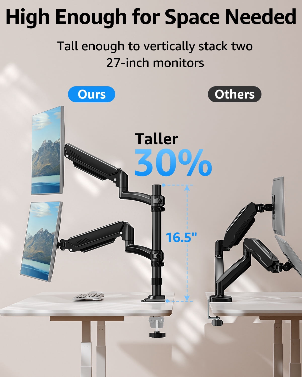 MOUNT PRO Freelift Dual Monitor Arm with Adjustable Gas Spring Stand, VESA 75x75/100x100, 4.4-22 lbs, Black
