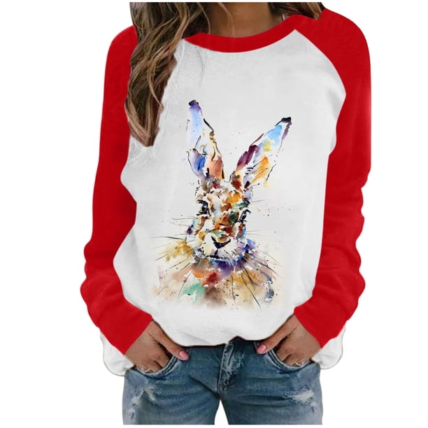 Moda mujer primavera otoño Color a juego impreso manga larga cuello redondo Casual camisetas Pompotops gfhjh18622