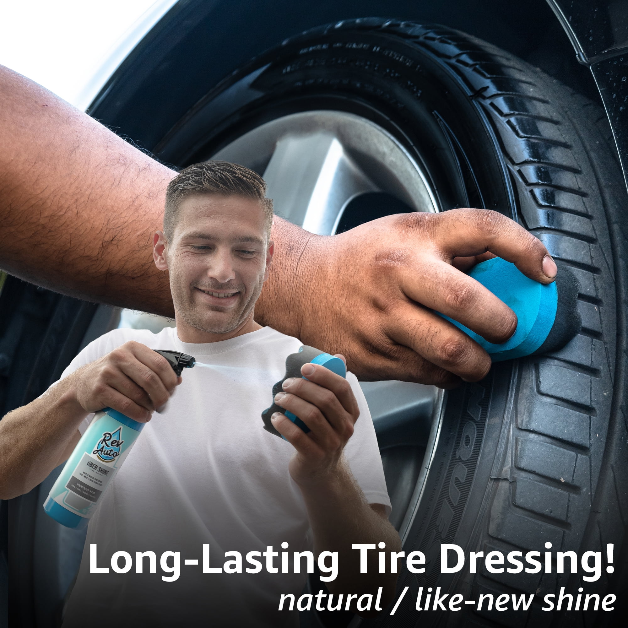 REV Auto Complete Wheel Cleaning Kit - 5 Item Car Washing Kit Includes Car Wheel and Tire Cleaner, Wheel Brush, Tire Shine, Tire Shine Applicator, and Drying Towel - Ideal for All Wheels & Tires