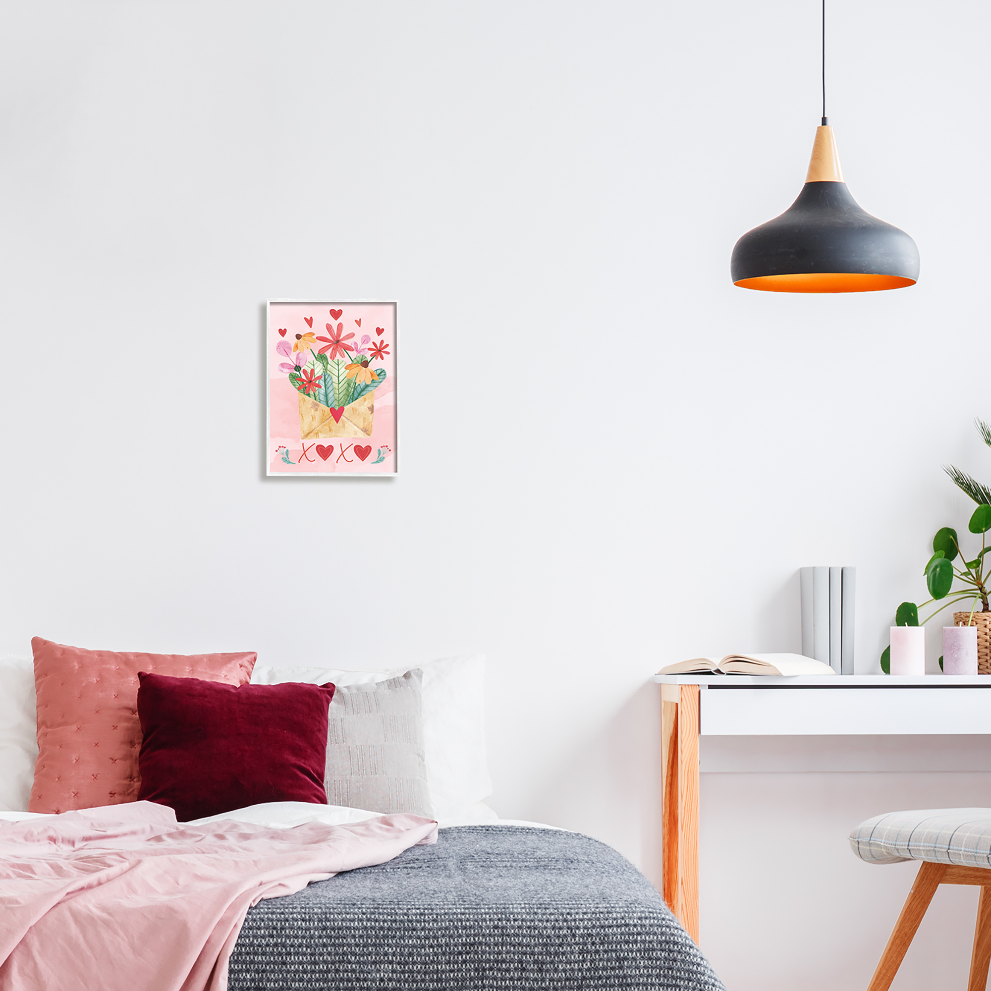 Stupell Xoxo Love Letter Floral Blooms Holiday Painting White Framed Art Print Wall Art