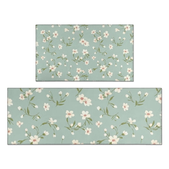 Pioneer Flower Floral Print Pattern Kitchen Rugs Sets Of 2, Anti Fatigue Non Slip Washable Floor Mats for Kitchen Sink Laundry, 17X30 Inch 17X47 Inch