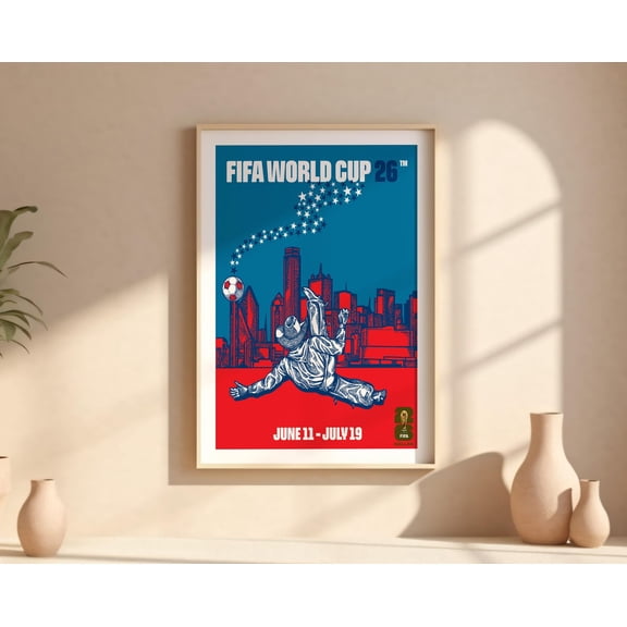 FIFA World Cup 2026 Dallas Cityscape Poster, Soccer Action Illustration Art, Size 24x36 Unframed Poster