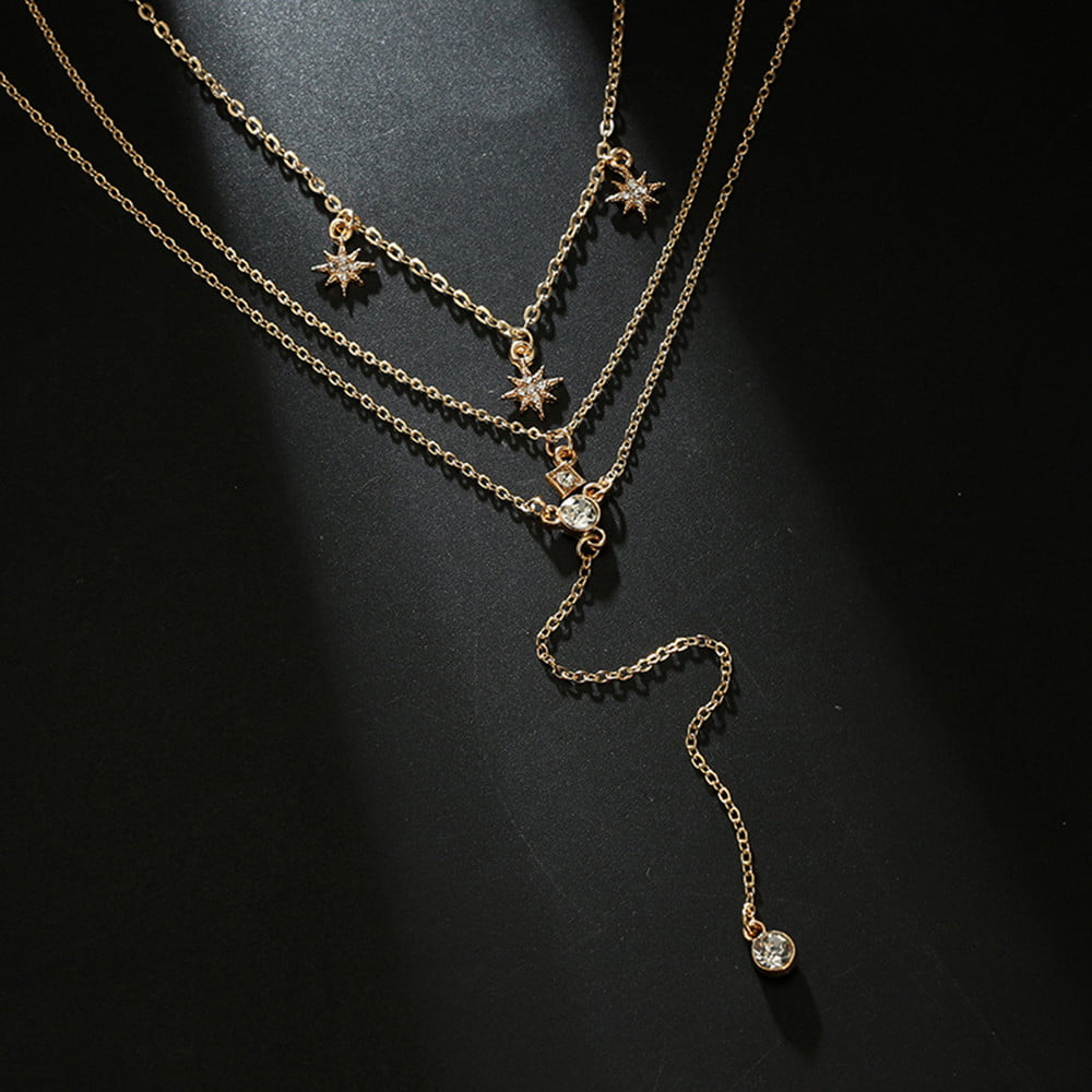 Fashion Womens Multi-Layer Chain Necklace Crystal Pendant Choker Collar Jewelry
