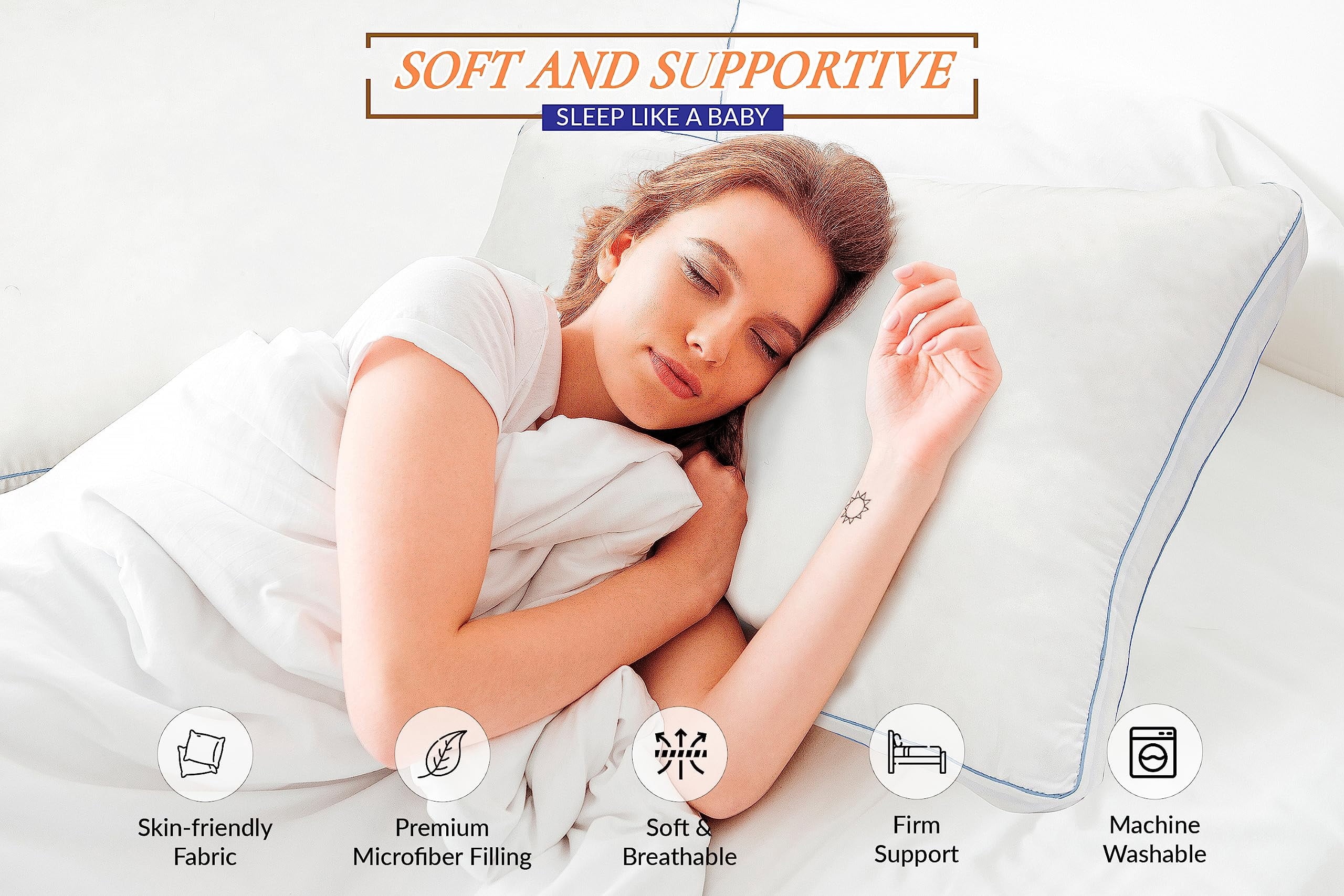 ROYALE LINENS Pillows Standard Size Set of 2 - Bed Pillows for Sleeping - Cooling Pillow for Back, Stomach & Side Sleepers - Down Alternative Standard Pillow - Hotel Quality - (20x26 Inche,Pack of 2)