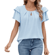 thumbnail image 2 of Blusas de Verano para Mujer, con Volantes, Corta, Cuello Redondo, Informales, Plisadas Al Frente, Básicas. Azul M, 2 of 9