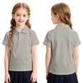 thumbnail image 4 of Girls Polo Uniform Shirt Summer Slim Fit Short Sleeve Comfy Collared Shirts for Girls Back to School Outfit,Gray 130, 4 of 4