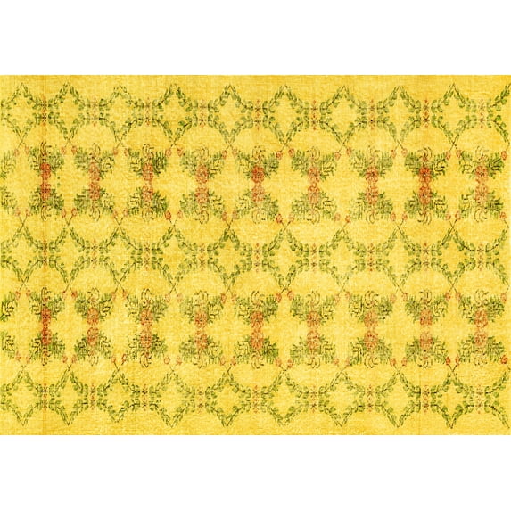 Ahgly Company Machine Washable Indoor Rectangle Abstract Yellow Contemporary Area Rugs, 5' x 7'