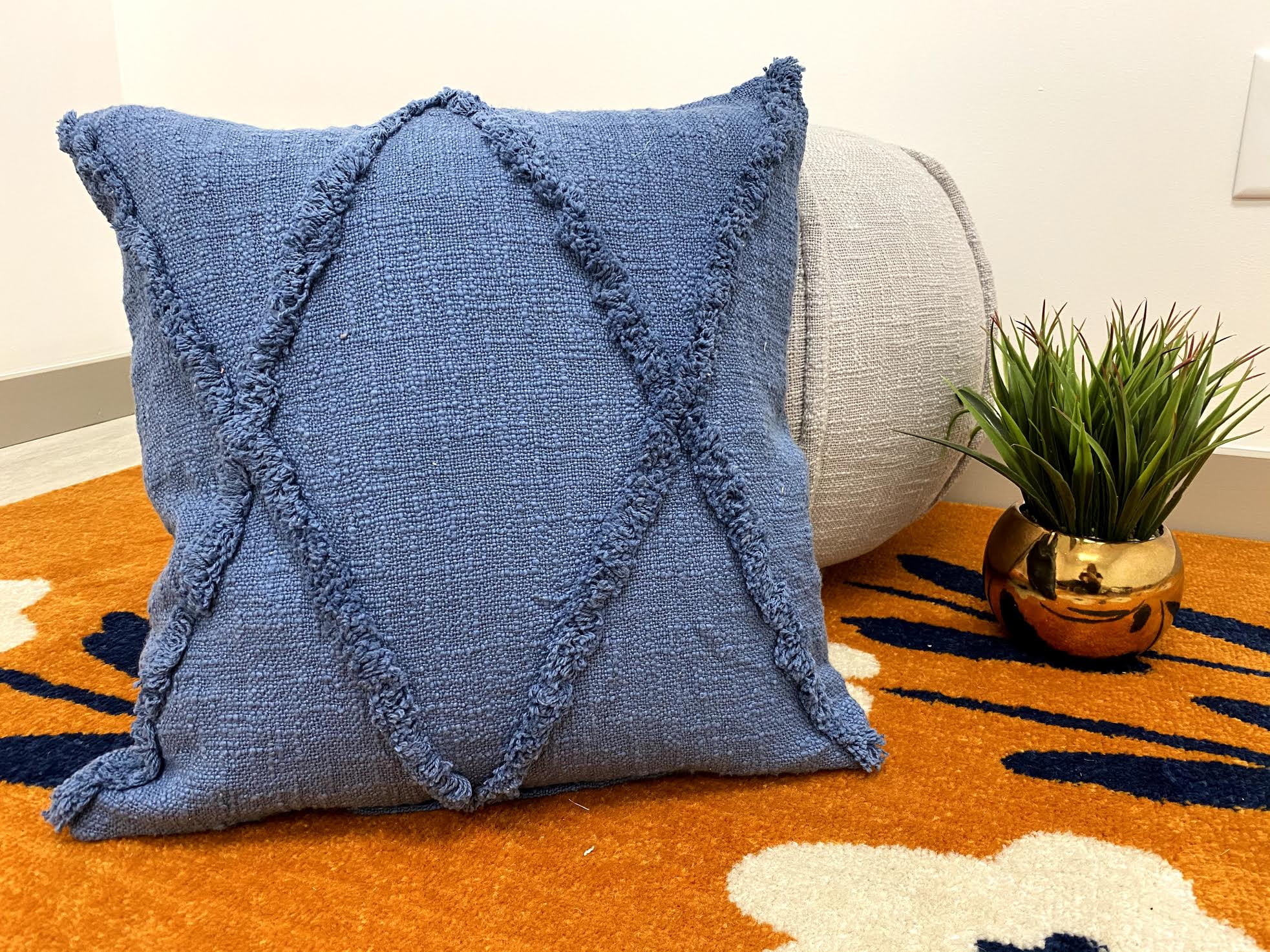 Ox Bay Sara 18" x 18" Denim Shag Diamond Cotton Adult Decorative Throw Pillow