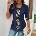thumbnail image 6 of Sexlip Half Sleeve Faux Two-Piece Top for Women Print Square Neck Fashion Casual Work Daily T Shirt Summer Blue L, 6 of 10