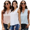 thumbnail image 2 of FLMEI Womens Sleeveless Tank Tops Summer Solid Color Chiffon Shirts Lace Loose Blouses V-Neck T-Shirts for Women's S-XXL, 2 of 9