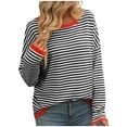 thumbnail image 2 of Fartey Fashion Striped Sweaters for Women 2024 Fall Long Sleeve Round Neck Pullovers Dressy Casual Knit Sweaters Soft Comfy Y2K Color Block Jumpers Black M, 2 of 6