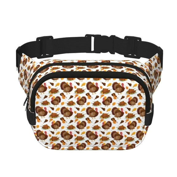 Rateoe Turkey And Thanksgiving3 Print Fanny Pack Belt Bag for Women and Men, Square Double-Layer Waterproof Waist Pack with Adjustable Strap for Hiking, Jogging, Cycling