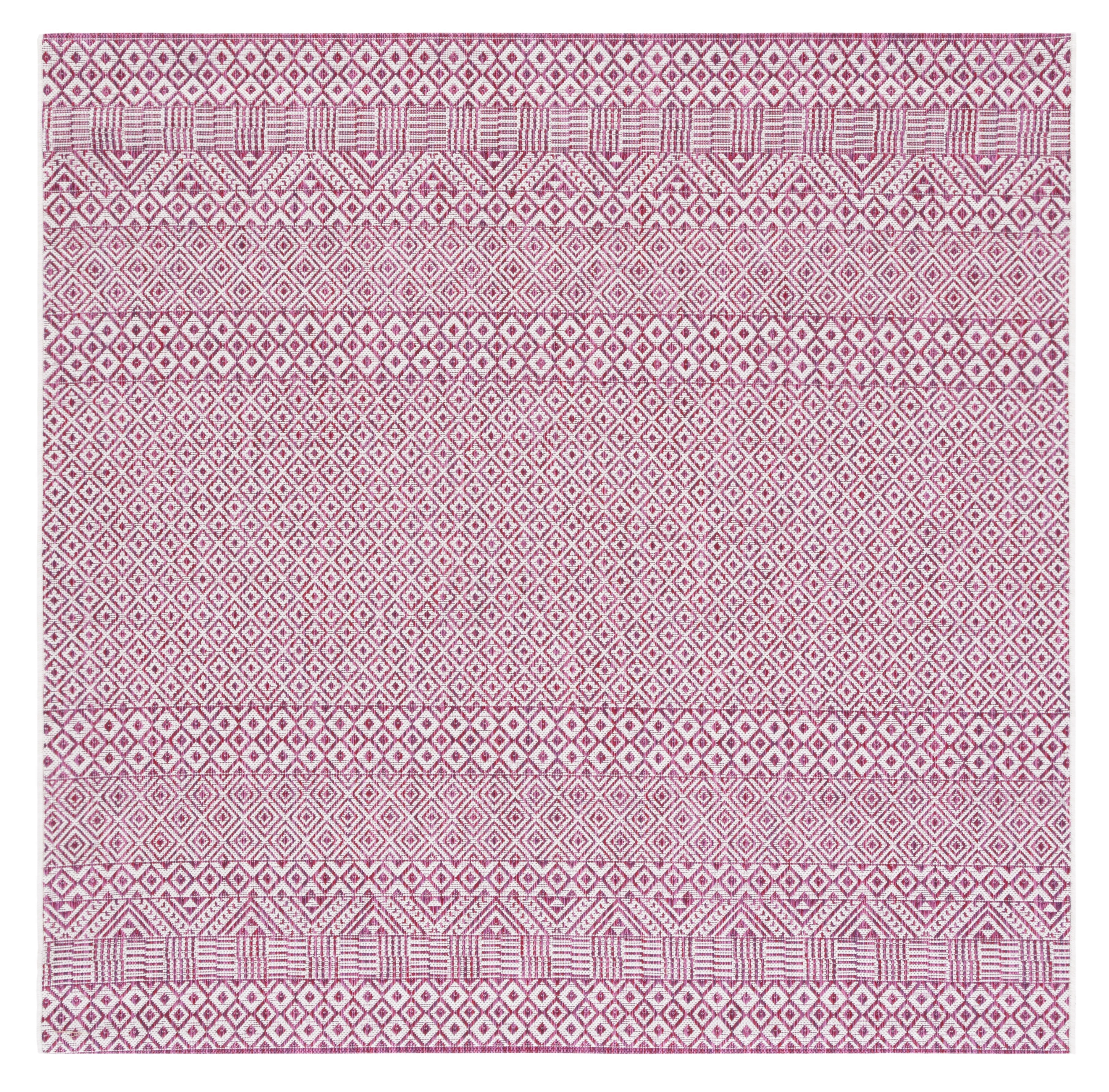 SAFAVIEH Courtyard Evander Geometric Indoor/Outdoor Area Rug, Ivory/Red, 6'7" x 6'7" Square