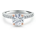 thumbnail image 3 of Gem Stone King 10K White and Rose Gold White Moissanite and Lab Grown Diamond Engagement Ring for Women | 1.40 Cttw | Round 7MM | Gemstone Birthstone | Size 7, 3 of 7