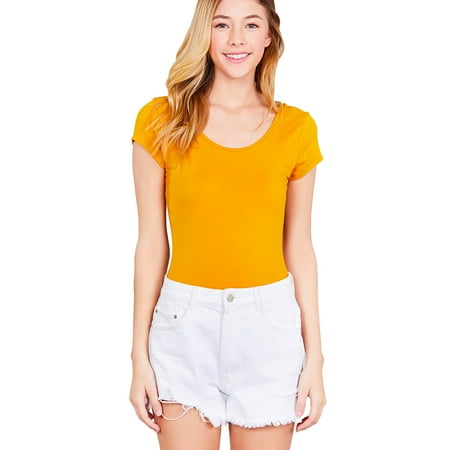 Bodysuit - Women's Solid Short Sleeve Scoop Neck Spandex Top Bodysuit (FAST & FREE SHIPPING)