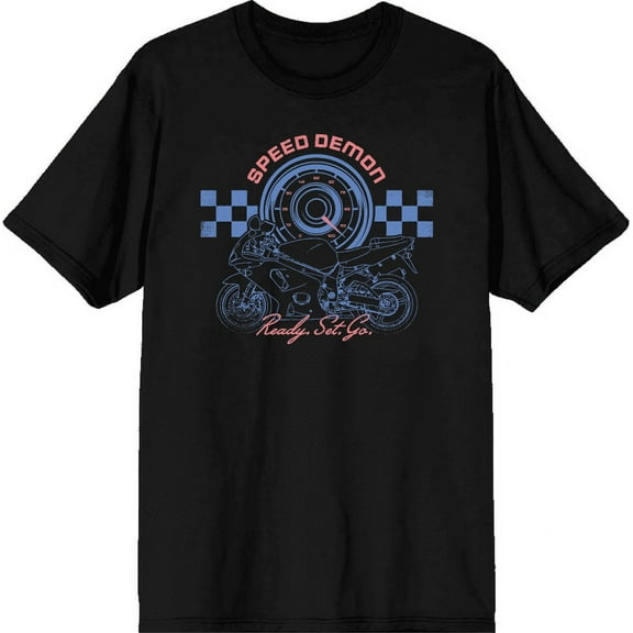 Sportsbike Race Speed Demon Men's Black Crew Neck Short Sleeve Tee-Medium
