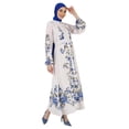 thumbnail image 2 of Beige - Blue - Floral - Button Collar - Unlined - Modest Dress - Refka, 2 of 5
