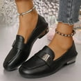 thumbnail image 2 of Women's Wide Width Retro Loafers, Faux Leather Round Toe Metal Accent Low Block Heel Casual Dress Shoes for All Seasons, Black/Brown, 2 of 9