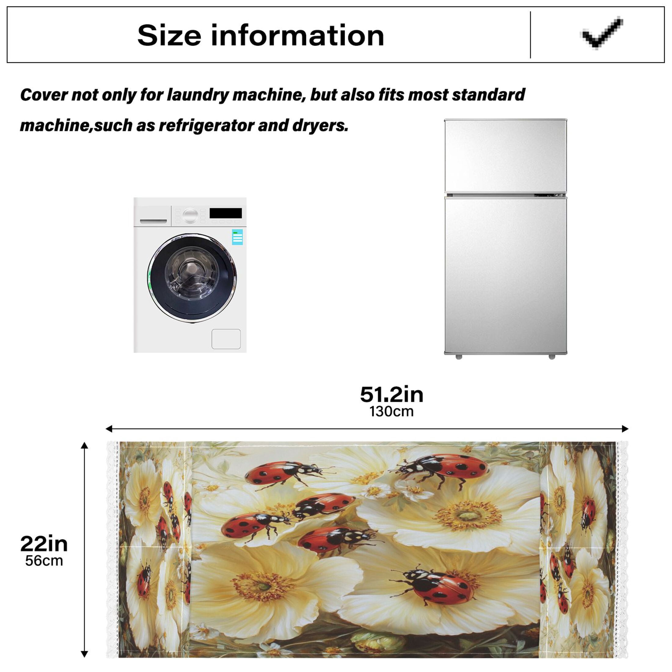 Washing Machine Cover 51.2x22in, Durable Polyester Dust Cover with Lace Trim and Side Pocket for Appliances Ladybugs Picking Flowers