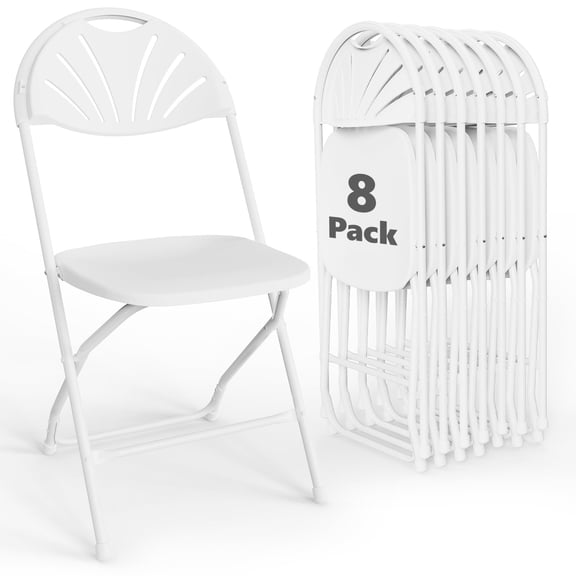 WASUHE 8 Pack Fan Back Folding Chairs, Upgraded Reinforced Plastic Chairs, Stackable for Dining, Wedding, Party, Office, Picnic, White