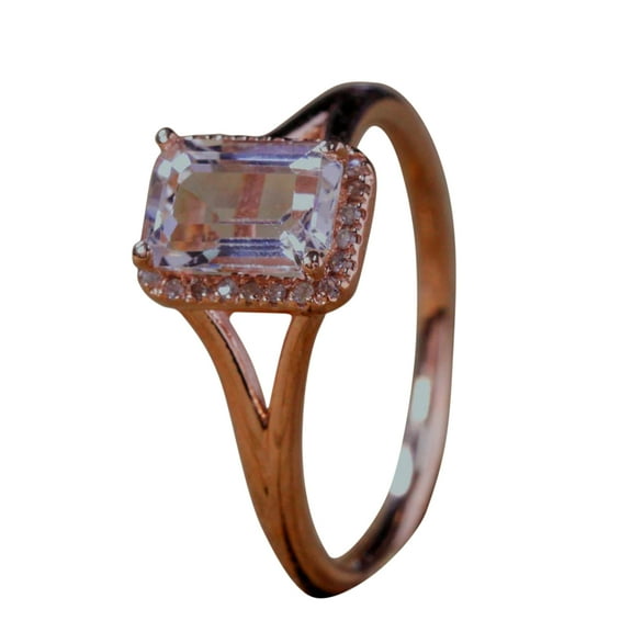 Sale: 1.25 Carat Peach Pink Real Morganite and Moissanite Split Shank Halo Engagement Ring with 18k Gold Plating