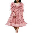 thumbnail image 3 of Robe Fraise pour Femmes Manches Courtes Longues Col en V Ajustée Robe Trapèze, 3 of 4