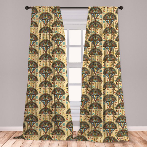 Egyptian Curtains 2 Panels Set, Colorful Folkloric Traditional