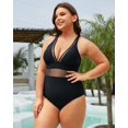 thumbnail image 4 of GHSDFBB Women Plus Size One Piece Swimsuits V Neck Tummy Control Bathing Suits Retro Ruched Swimwear, 4 of 7