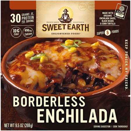 BORDERLESS LAYERS OF ROBUST CHILLIES, BLACK BEANS, CHEDDAR & JACK CHEESES, ROJA SAUCE AND CHIPOTLE SEITAN ENCHILADA, BORDERLESS