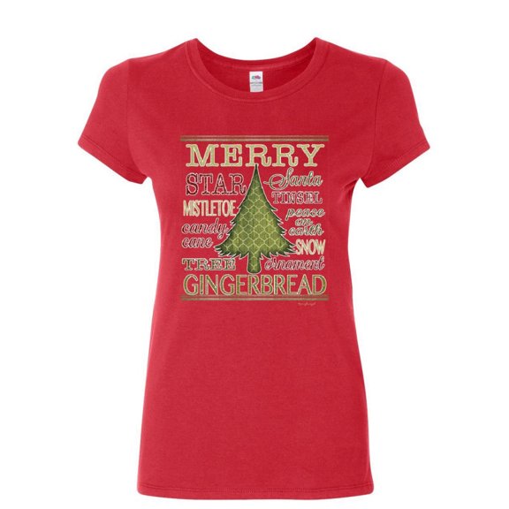 Tee Hunt Merry Christmas Xmas Tree Women's T-Shirt Holiday Spirit Joy Santa Snow Shirt