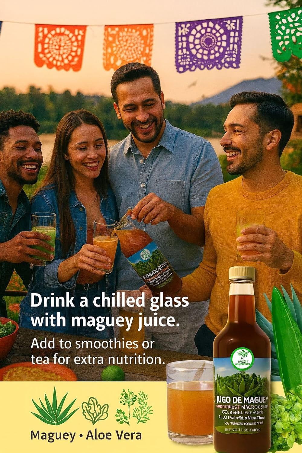 Maguey Jugo(Juice) w/ Aloe Vera & 6 Herbs (Sábila y 6 Hierbas)–1000 ml (1 L) Pure Agave Juice – 100% Artisanal, Vegan, Non-GMO–Natural Digestive Support