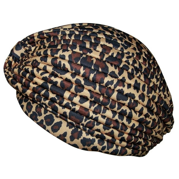 Animal Prints Women's Stretchy Turbans Head Chemo Hijab Pleated Hats - Leopard Prints -- FREE USA Shipping--(TurAP)