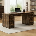 thumbnail image 2 of 70" Executive Desk with Metal Edge Trim, Classic and Traditional Study Desk with 5 Drawers, 2 File Cabinets, USB Ports and Outlets, Wooden Desk with Hidden Compartment, 2 of 7