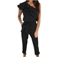 thumbnail image 1 of Birdeem Womens Spring and Summer Solid Colorsingle Shoulder Ruffle Edge Waist Tie Up Pants, 1 of 8