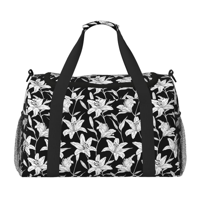 Easygdp Lilies Flowers Bolsa de Gimnasio, Bolsa de Viaje Duffel, Bolsa de Fin de Semana con Compartimentos, Bolsa de Mano para Noche