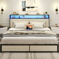 thumbnail image 6 of Lifezone King Size Bed Frame with 2-Tier Bookcase Headboard Platform Bed with Charging Station & LED, 4 Storage Drawers, Metal Support, No Box Spring Needed, Noise Free, Beige, 6 of 7