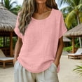 thumbnail image 2 of Asxite Womens Tops Short Sleeve Solid Color Linen Mix Round Neck Relaxed Casual Blouse, 2 of 5