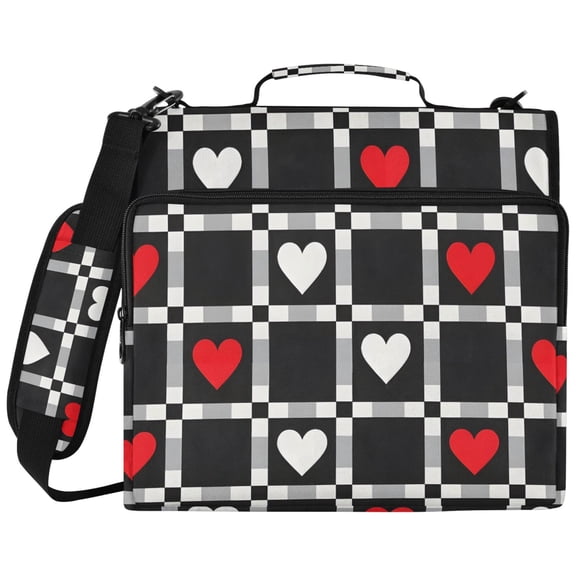 ALAZA Zipper Binder Heart on Checkered Pattern 2 inch 3 Ring 500 Sheet Capacity Trapper Keeper File Folder Organizer Bag