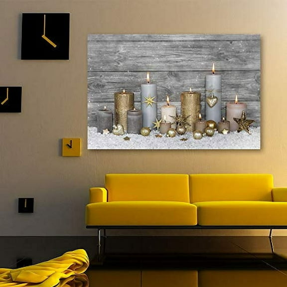 IDEA4WALL Canvas Wall Art Christmas Candles for Celebration Painting Artwork for Home Prints Framed - 24x36 inches