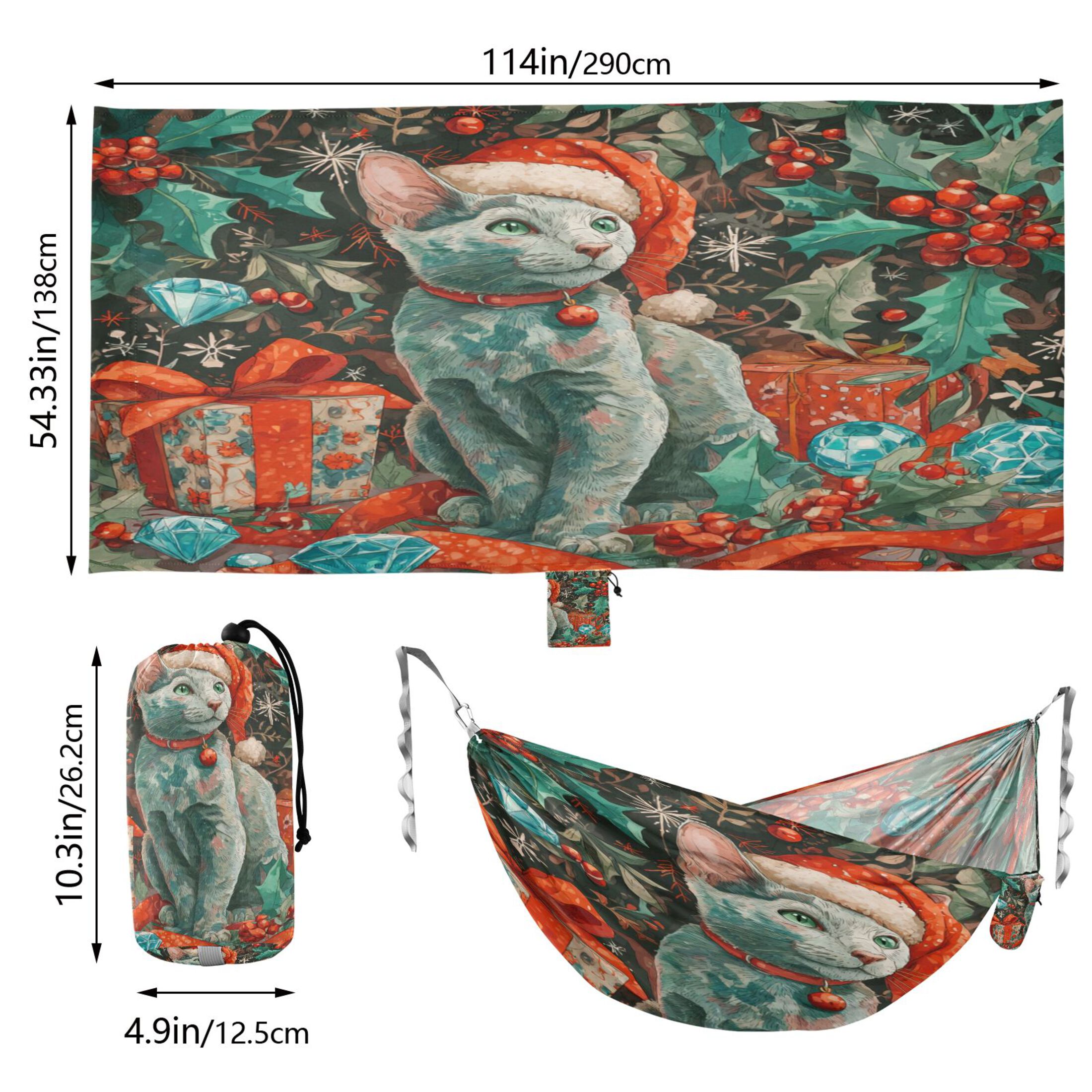 Hammock Camping Hammock Nylon Portable Hammock Travel Camping Hammock Warm Christmas Blue Cat
