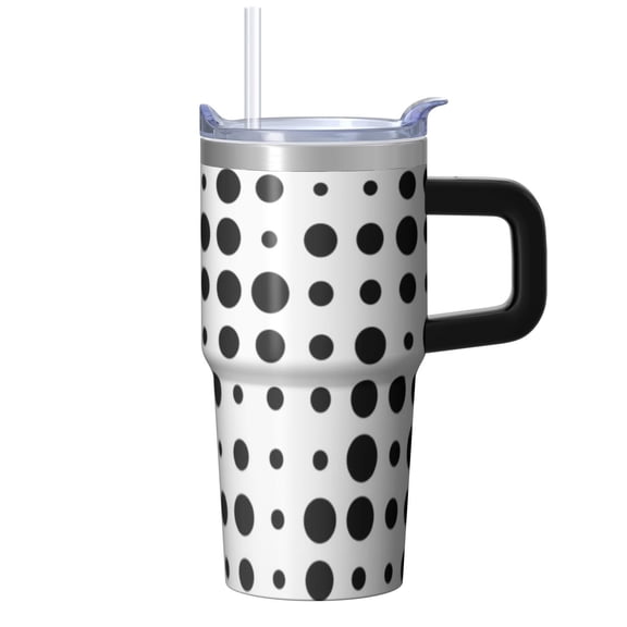 20oz Stainless Steel Insulated Cup with Handle, Geometric Design Double Wall Travel Tumbler Leak-Proof Straw Lid