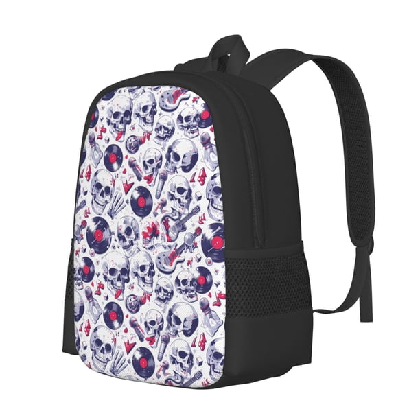 Easygdp music Skull record mike Mochila de Gran Capacidad Minimalista Ideal para Escuela, Viajes y Uso Diario