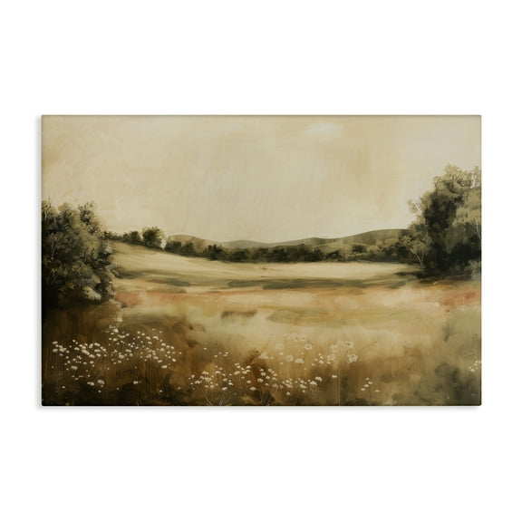 Stupell Industries Neutral Meadow Landscape Landscape & Nature Painting Wrapped Canvas Art Print Wall Art, 24 x 16